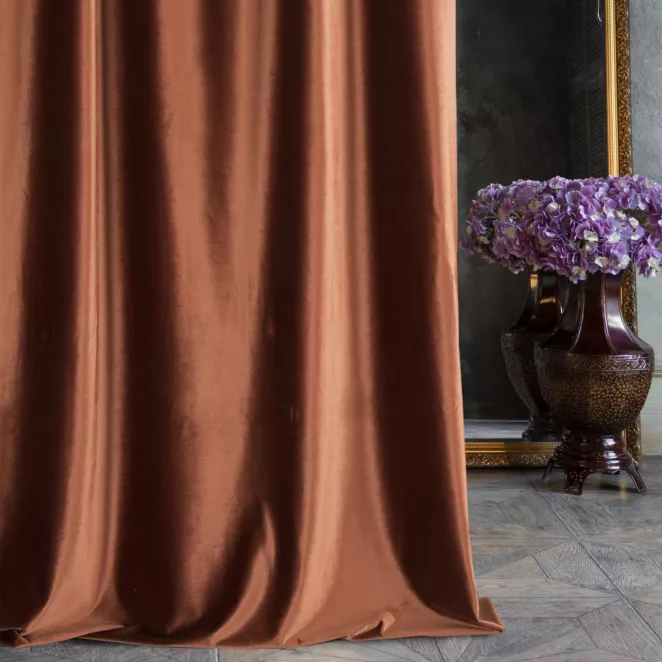 Zasłona szyta na taśmie 5 cm ITALIA ceglasta z tkaniny welwetowej o delikatnym połysku