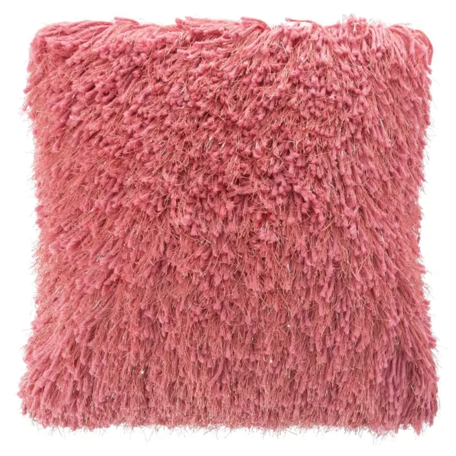 Poszewka na poduszkę 40x40 cm z długim włosem pomarańczowa z dodatkiem srebrnej nici CELIA