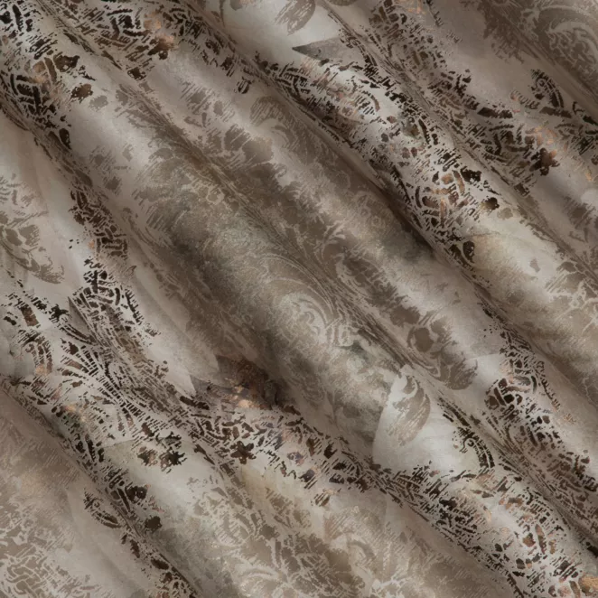 E2/4 Zasłona szyta na taśmie 5 cm beżowo złota z grubej welwetowej tkaniny w elegancki ornamentowy wzór Italissima Eva Minge