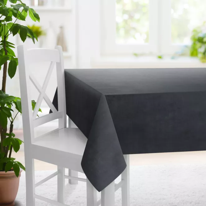 Obrus szyty ENYA popielaty z miękkiej półmatowej tkaniny welwetowej