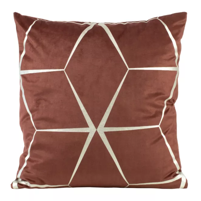 Poszewka na poduszkę 45x45 cm welwetowa kolor ceglasty z nadrukiem geometrycznym BLINK 28