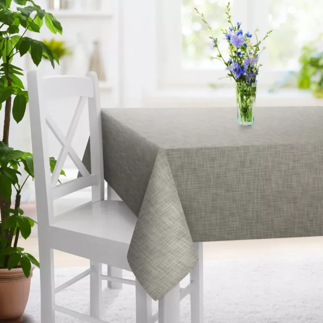 Obrus szyty szary o naturalnym, luźnym splocie w stylu eko