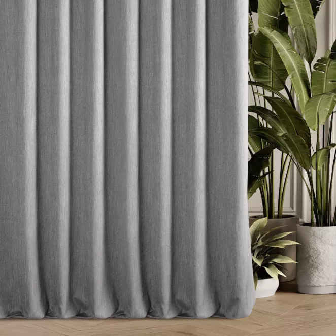 Zasłona szyta na taśmie 5 cm szara z tkaniny o naturalnym splocie z efektem melanżu