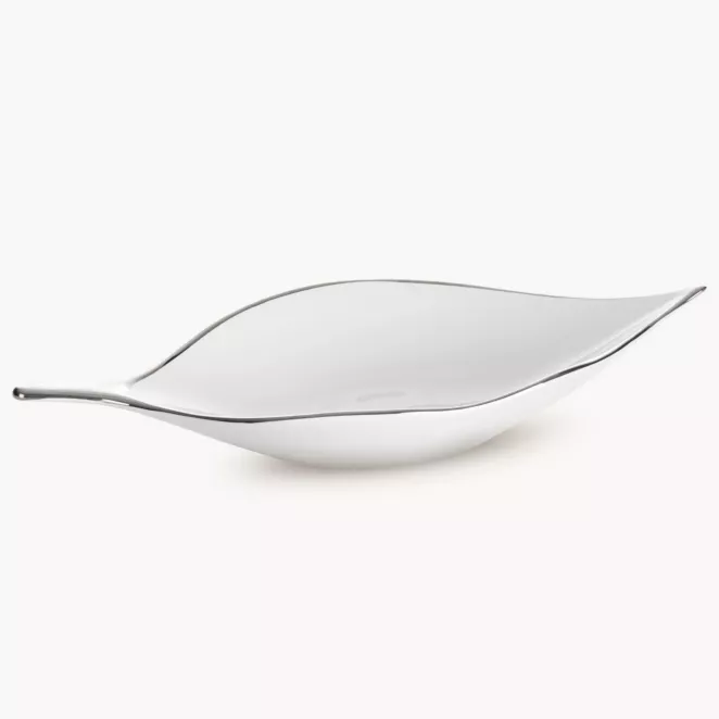 Patera ceramiczna biało-srebrna  w kształcie liścia 18x40x7 cm ABBI