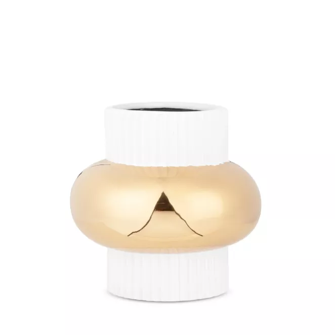 Wazon ceramiczny MONA z geometrycznym motywem biało-złoty