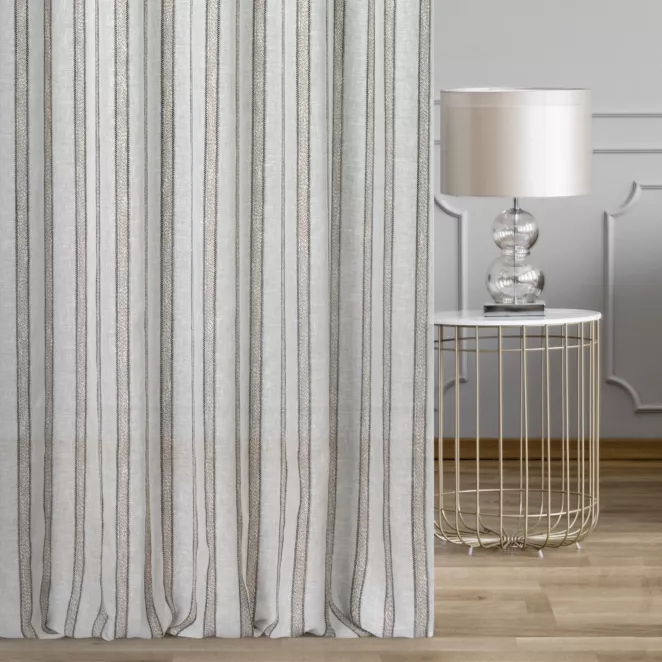 Zasłona szyta na taśmie 5 cm naturalna z etaminy przeplatanej pasami, w stylu eko Italissima Eva Minge