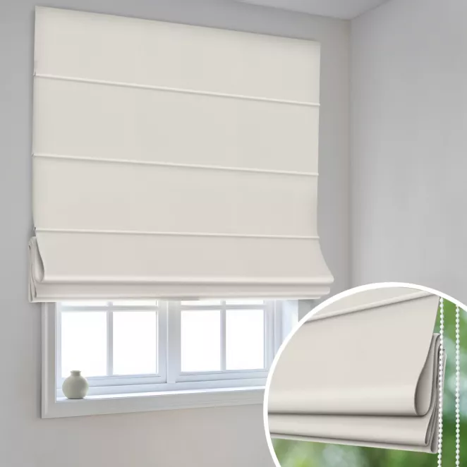 Roleta rzymska beżowa z gładkiej tkaniny w stylu eko