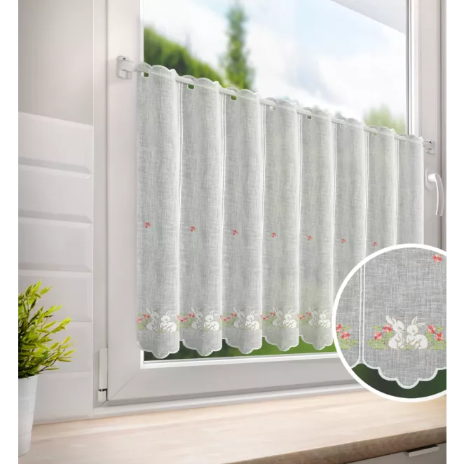 Tkanina firanowa zazdrostka zdobiona z etaminy zdobiona haftem króliczków