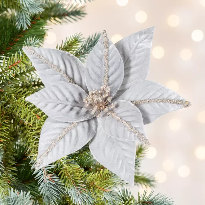 Świąteczny kwiat dekoracyjny z welwetu z dodatkiem lśniących kuleczek