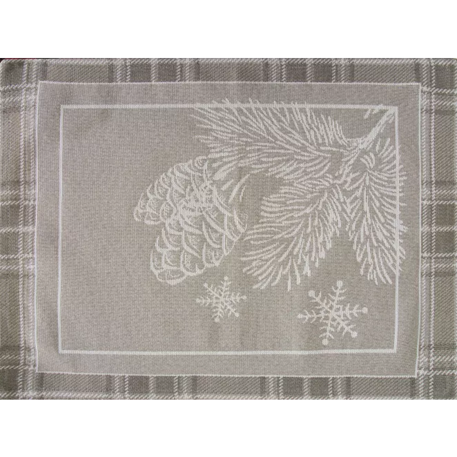Podkładka na stół ciemnobeżowa 35x45 cm gobelinowa HOLLY z motywem świątecznym i ozdobną kantą w kratę