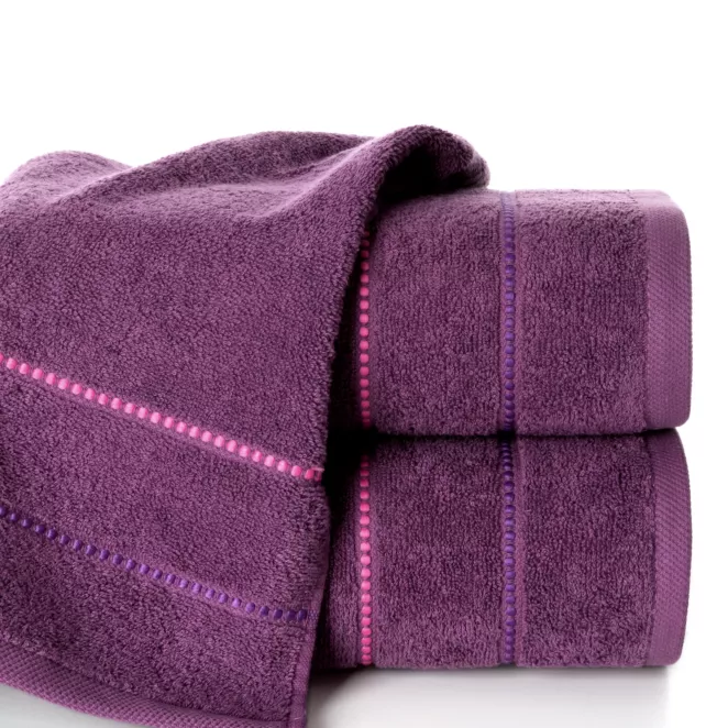 Ręcznik kąpielowy 50x90 cm bawełniany kolor fioletowy z kontrastującymi paseczkami 500 g/m2 SUZI