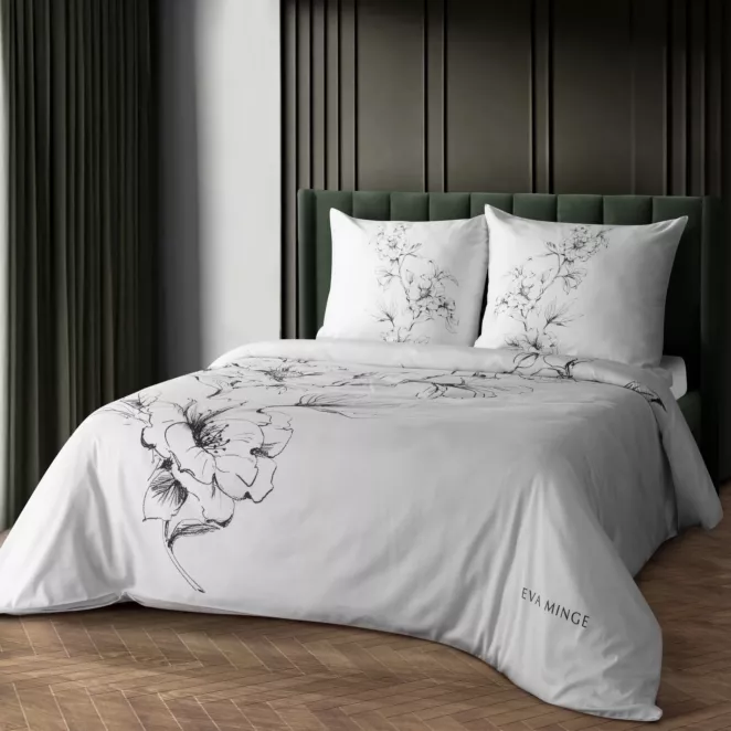 Pościel 220x200 cm z makosatyny bawełnianej kolor biały, czarny z designerskim nadrukiem FLAVIA Eva Minge
