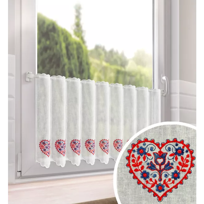 Tkanina firanowa zazdrostka zdobiona haftem folklorystycznym