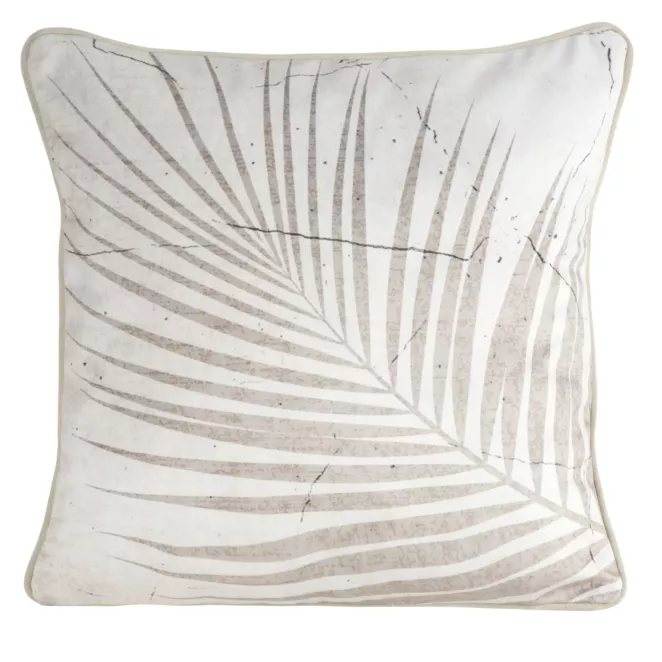 Poszewka na poduszkę dwustronna 45x45 cm welwetowa, kremowo beżowa z motywem roślinnym z wypustką na brzegach SALMA Eurofirany Premium