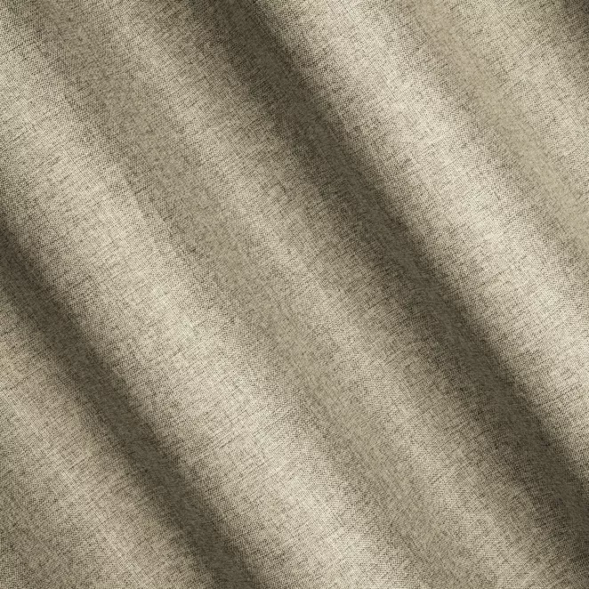 H157/8 Zasłona szyta na taśmie 5 cm ciemnobeżowa z tkaniny trudnopalnej, zaciemniającej, typu blackout z efektem melanżu