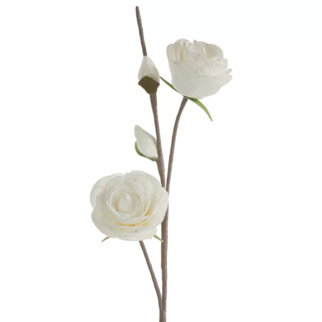 Kwiat sztuczny biały z płatkami obrzeżonymi brokatem z plastycznej pianki 63 cm