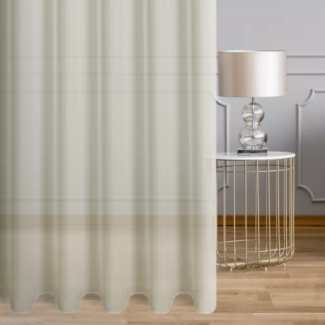 Firana szyta na taśmie fala kremowa z delikatnej w dotyku, gęsto tkanej, matowej krepy, wykończona obciążnikiem