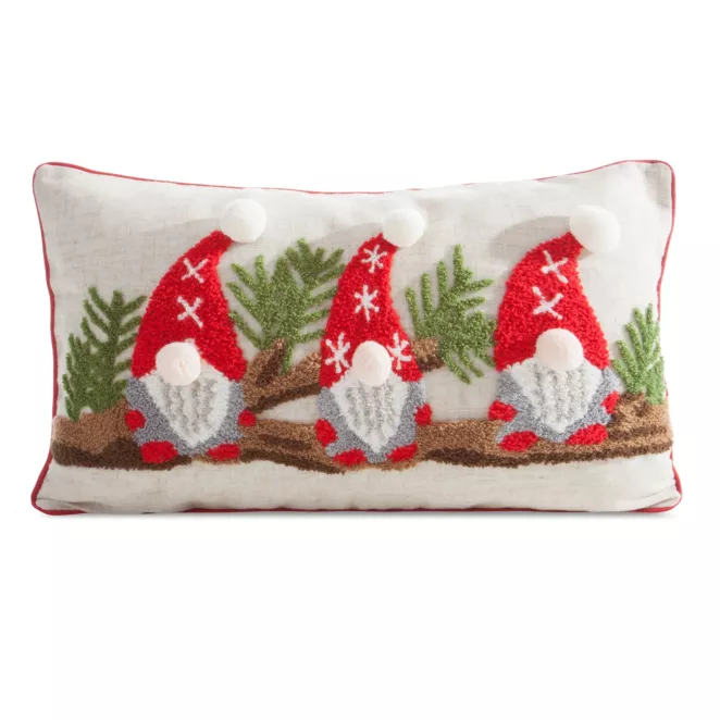 Poszewka na poduszkę świąteczna 30x50 cm o strukturze lnu czerwono, zielona zdobiona uroczymi skrzatami