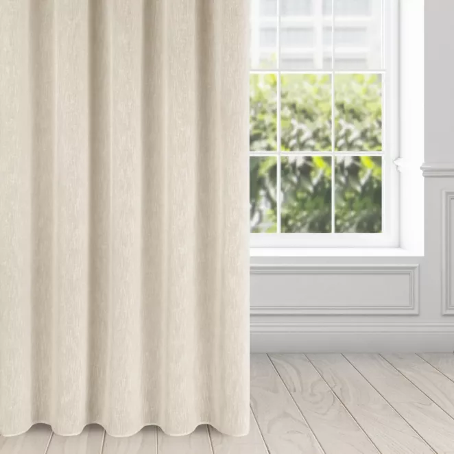 Zasłona w stylu eko beżowa z efektem deszczyku 140x270 cm taśma - ANGELICA