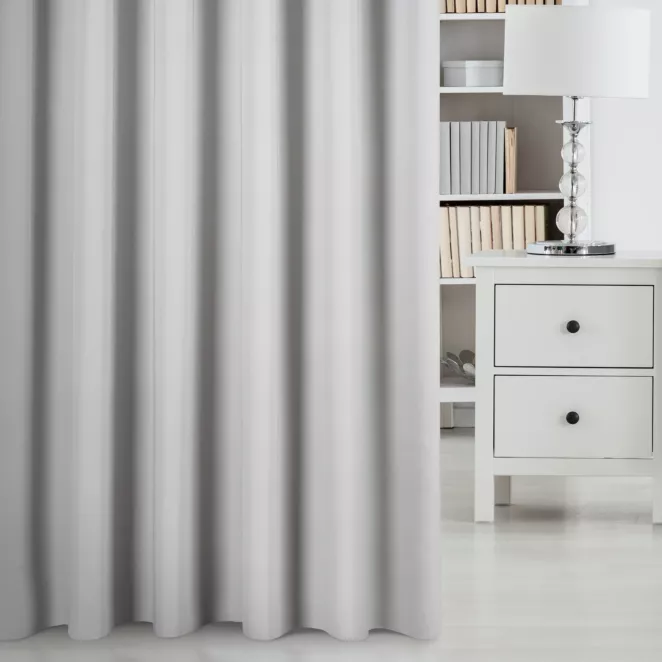 Firana szyta na taśmie 5 cm LUMIERE srebrna Z MATOWEJ, MIĘKKIEJ TKANINY O GĘSTYM SPLOCIE