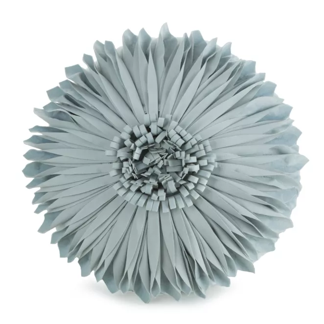 Okrągła poduszka o średnicy 40 cm z welwetu kolor miętowo, kremowy zdobiona trójwymiarowym kwiatem FLORES 4