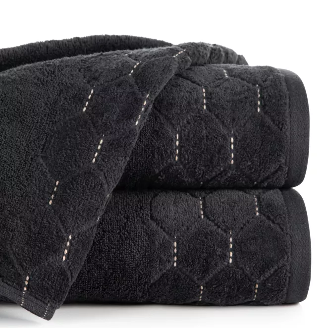 Ręcznik kąpielowy 70x140 cm bawełniany kolor czarny z welwetową geometryczną bordiurą 500 g/m2 LUMIA