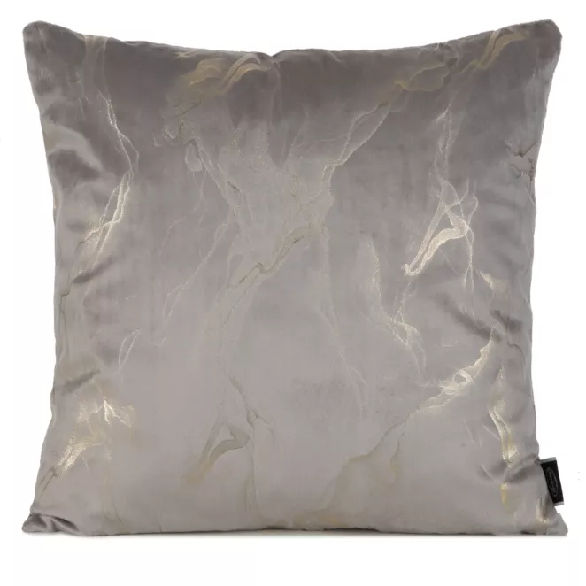Poszewka na poduszkę 45x45 cm welwetowa stalowo, szampańska zdobiona błyszczącym nadrukiem marmuru NAIRA
