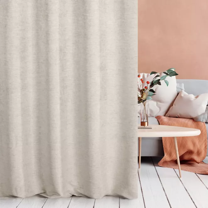 Zasłona szyta na flexach BRIANNA beżowa miękka szenilowa o wyraźnym splocie i lekkim połysku