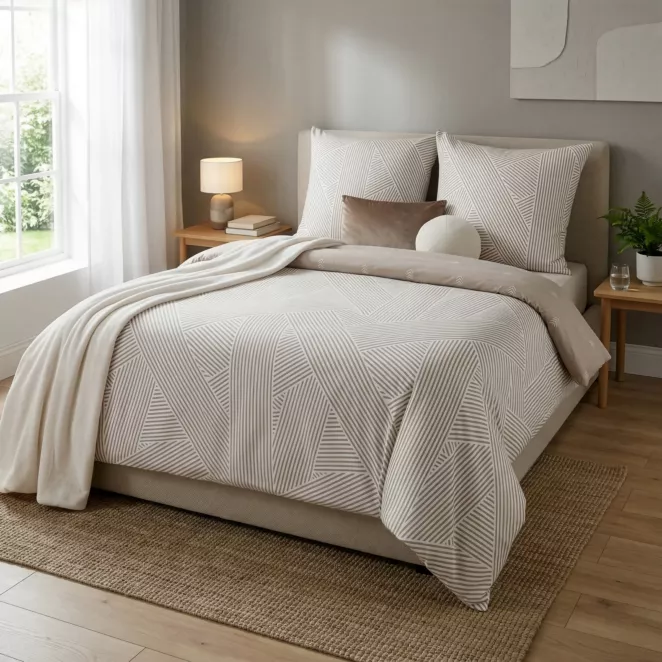 Pościel 160x200 cm komplet 3 częściowy satyna bawełniana z geometrycznym wzorem DIVA 25 kolekcja SEA SUMMER