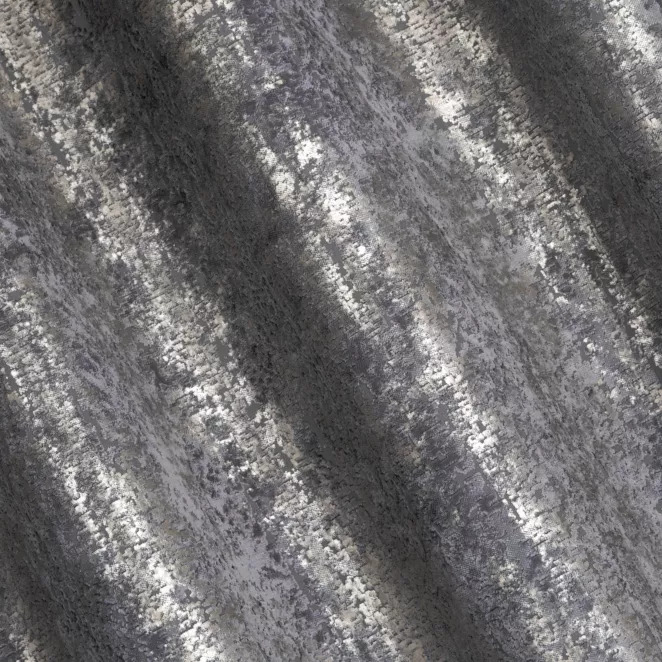 R184/3 Zasłona szyta na taśmie 5 cm grafitowo złocista z grubej, welwetowej tkaniny z efektem przecieranego wzoru, zdobiona delikatnie połyskującym nadrukiem