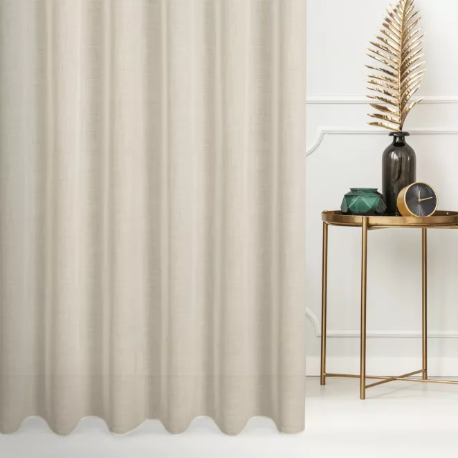 Firana szyta na taśmie 5 cm beżowa z gładkiej matowej etaminy o naturalnym splocie
