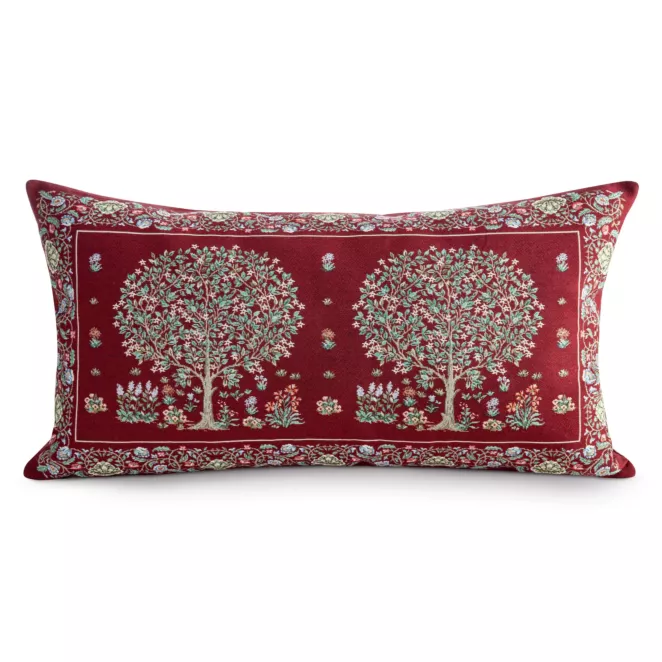 Poszewka na poduszkę 40x70 cm gobelinowa kolor czerwony zdobiona tkanym motywem drzewka szczęścia