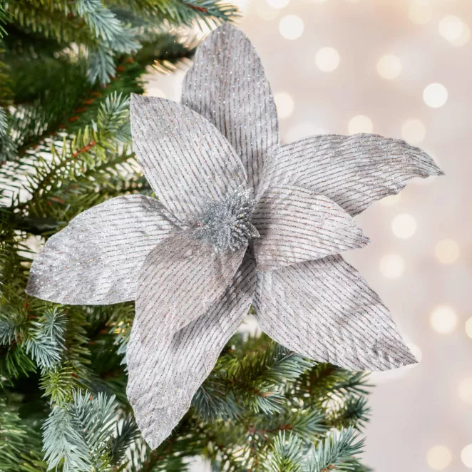 Świąteczny kwiat dekoracyjny z błyszczącej tkaniny