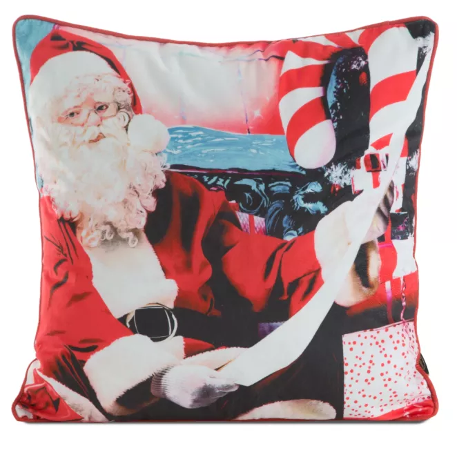 Poszewka na poduszkę 45x45 cm welwetowa, czerwono biała zdobiona uroczym motywem świątecznym