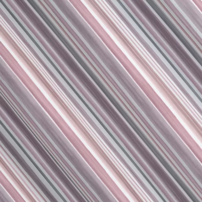 L174/3 Zasłona szyta na taśmie 5 cm różowo popielata z tkaniny o naturalnym splocie z nadrukowanym wzorem w pasy