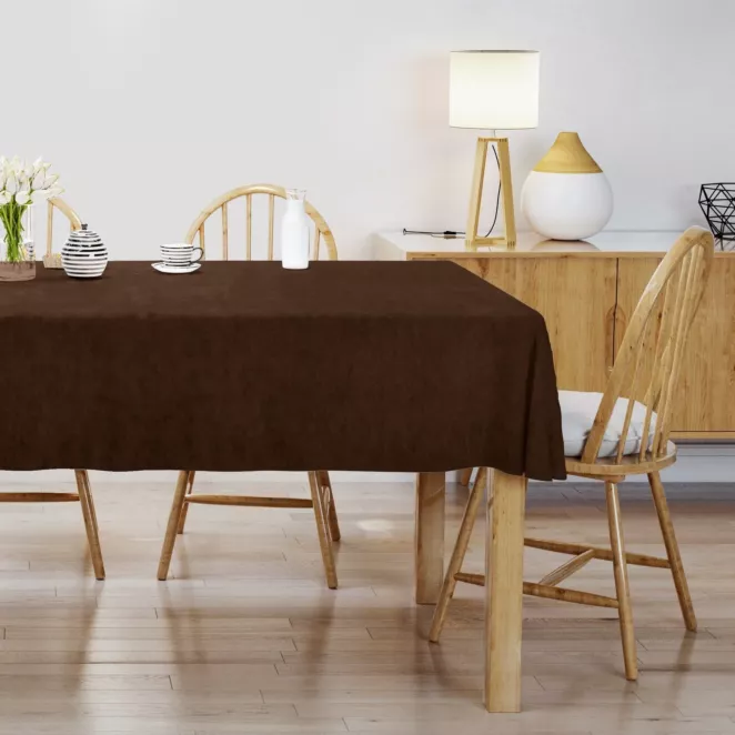Obrus szyty DORA - HIT ciemnobrązowy z miękkiej tkaniny o welurowej strukturze