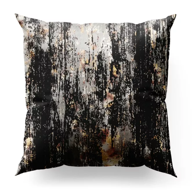 Poszewka szyta srebrno czarna z tkaniny welwetowej z metalicznym nadrukiem