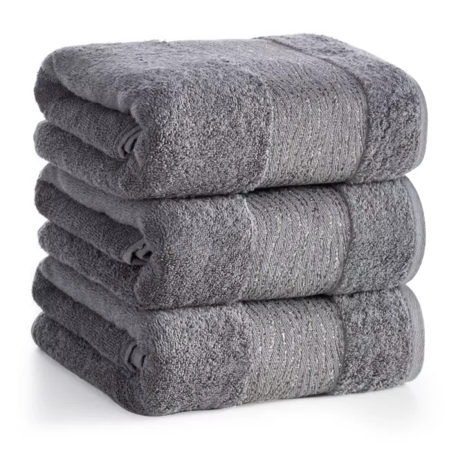 Ręcznik do rąk 30x50 cm bawełniany kolor stalowy z błyszącą bordiurą AMBER