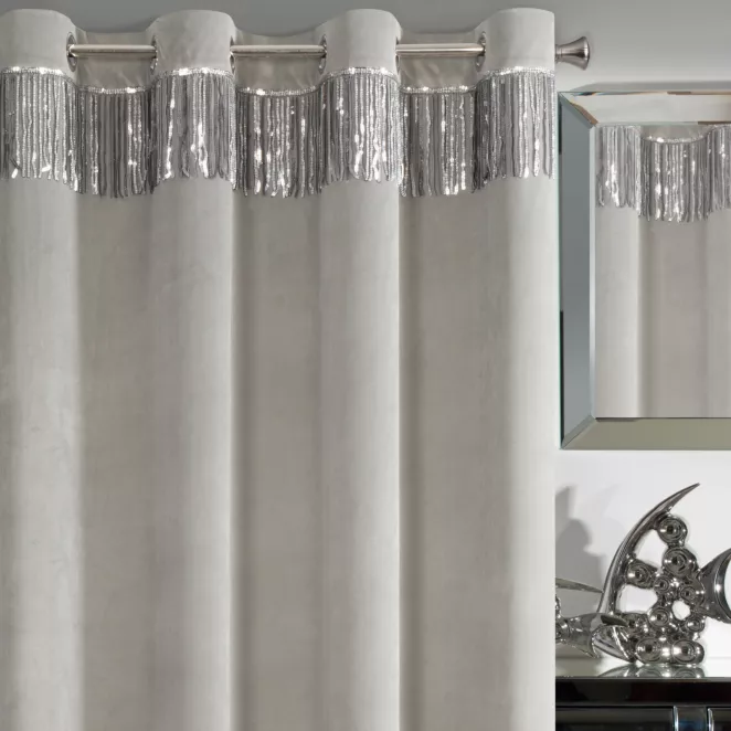 Zasłona srebrna z welwetu zdobiona cekinami 140x250 cm przelotka - JASPER