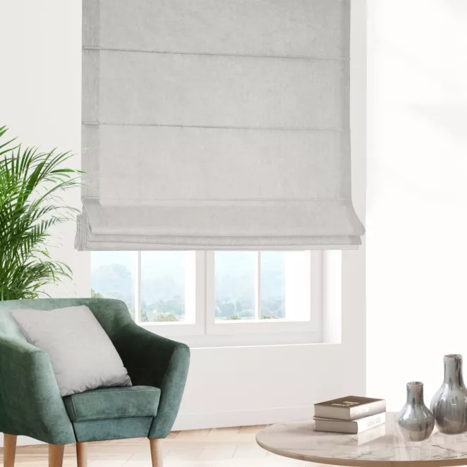 Roleta rzymska naturalna z miękkiej tkaniny szenilowej typu dimout o naturalnym splocie