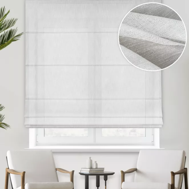 Roleta rzymska naturalna z delikatnej gładkiej etaminy, wykończonej obciążnikiem