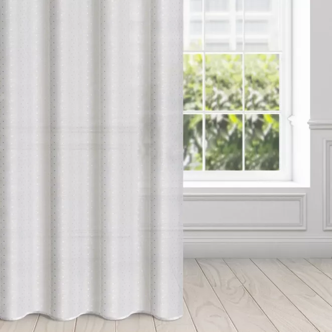 Firana biała z jasnozłotym nadrukiem drobnych kwadracików 140x250 cm przelotka SIBEL