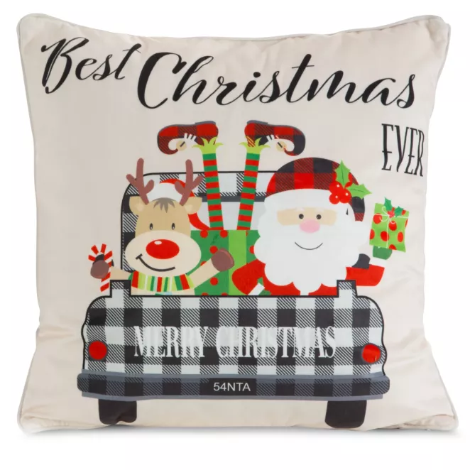 Poszewka na poduszkę 45x45 cm welwetowa, czerwono czarna zdobiona uroczym motywem świątecznym