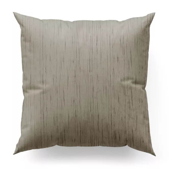 Poszewka szyta ciemnobeżowa z tkaniny welwetowej w pionowe prążki, wykończona obciążnikiem