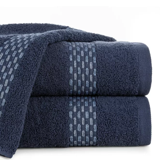 Ręcznik do rąk 30x50 cm bawełniany kolor granatowy z przeplataną bordiurą 500 g/m2 RIVA