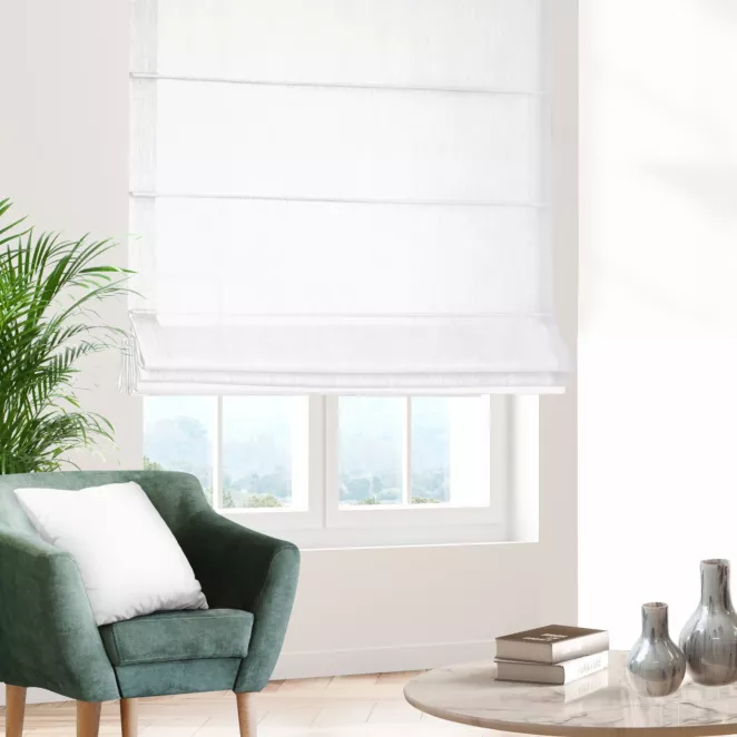 Roleta rzymska kremowa z tkaniny strukturalnej z delikatnym połyskiem