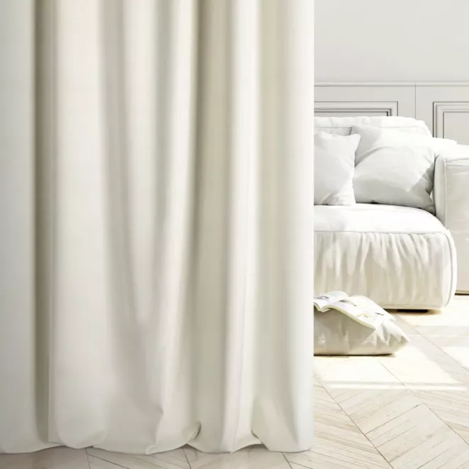 Zasłona szyta na taśmie 5 cm ENYA jasnokremowa z miękkiej półmatowej tkaniny welwetowej