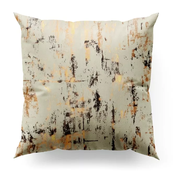 Poszewka szyta kremowo złocista z tkaniny welwetowej zdobionej połyskującym drukiem