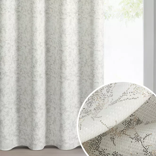 Zasłona kremowo, grafitowa zdobiona nadrukiem imitującym marmurek 140x250 cm przelotka - RONYA