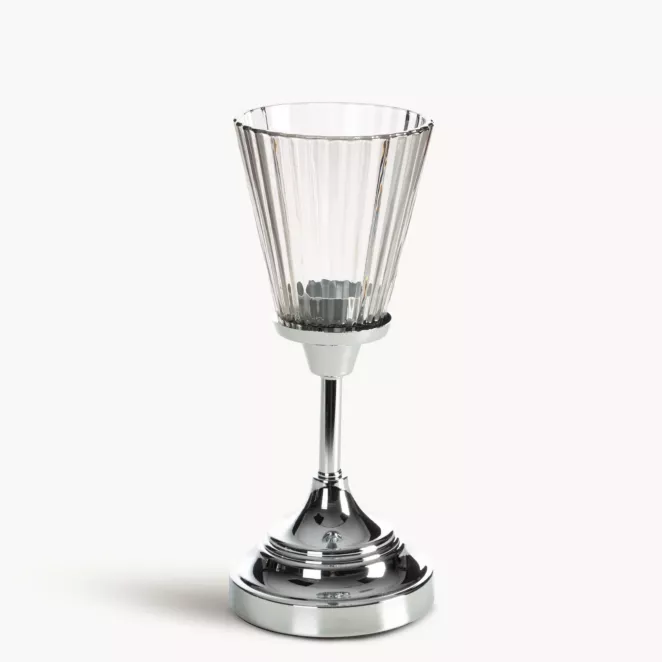 Świecznik dekoracyjny srebrno, grafitowy z szlanym złobionym kielichem średnica 12x26 cm ELIANI